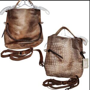 New Civico93 Womens Distressed Croc embossed Leather Convertible Fold Over Purse